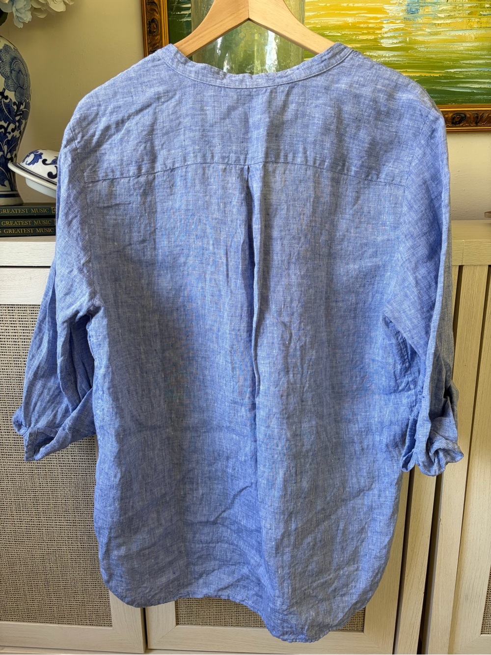 L.L. Bean Classy Blue Linen V-Neck Tunic - Picture 6 of 9